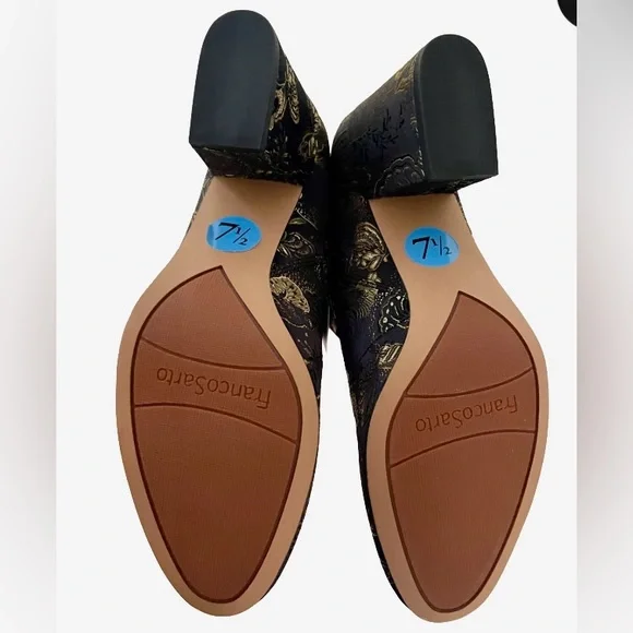 Franco Sarto Embroidered Black and Gold Ankle Boots - Picture 7 of 7